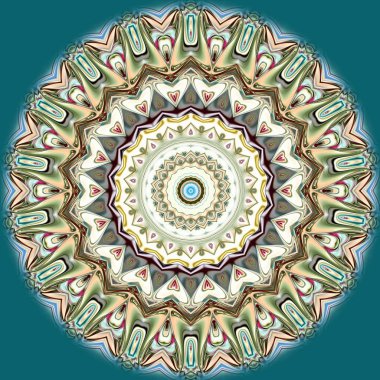 Benzersiz mandala, Oriental yuvarlak desen, mistik motifi, egzotik arka plan. Fantastik fraktal tasarım, geometrik doku parlayan renkli dijital sanat.