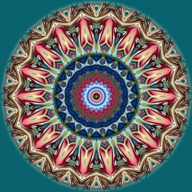 Benzersiz mandala, Oriental yuvarlak desen, mistik motifi, egzotik arka plan. Fantastik fraktal tasarım, geometrik doku parlayan renkli dijital sanat.