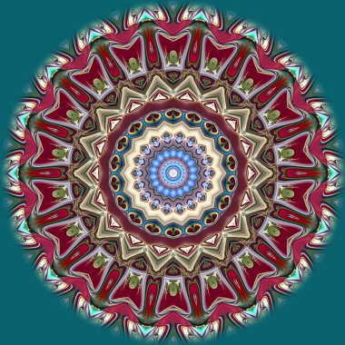 Benzersiz mandala, Oriental yuvarlak desen, mistik motifi, egzotik arka plan. Fantastik fraktal tasarım, geometrik doku parlayan renkli dijital sanat.