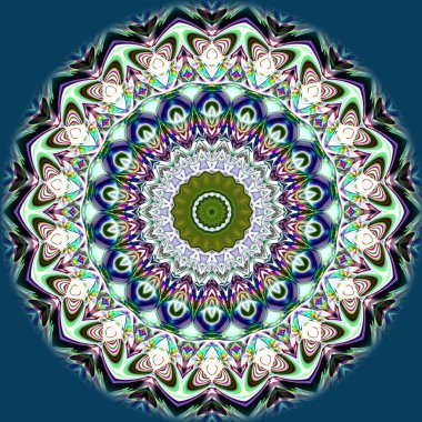 Benzersiz mandala, Oriental yuvarlak desen, mistik motifi, egzotik arka plan. Fantastik fraktal tasarım, geometrik doku parlayan renkli dijital sanat.