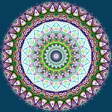 Benzersiz mandala, Oriental yuvarlak desen, mistik motifi, egzotik arka plan. Fantastik fraktal tasarım, geometrik doku parlayan renkli dijital sanat.