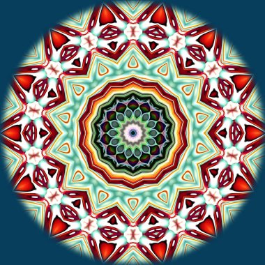 Benzersiz mandala, Oriental yuvarlak desen, mistik motifi, egzotik arka plan. Fantastik fraktal tasarım, geometrik doku parlayan renkli dijital sanat.