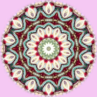 Benzersiz mandala, Oriental yuvarlak desen, mistik motifi, egzotik arka plan. Fantastik fraktal tasarım, geometrik doku parlayan renkli dijital sanat.