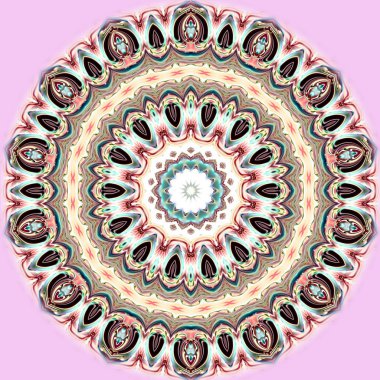 Benzersiz mandala, Oriental yuvarlak desen, mistik motifi, egzotik arka plan. Fantastik fraktal tasarım, geometrik doku parlayan renkli dijital sanat.