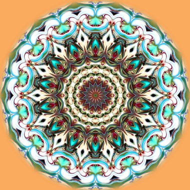 Benzersiz mandala, Oriental yuvarlak desen, mistik motifi, egzotik arka plan. Fantastik fraktal tasarım, geometrik doku parlayan renkli dijital sanat.