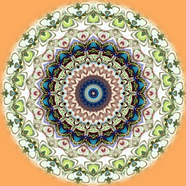 Benzersiz mandala, Oriental yuvarlak desen, mistik motifi, egzotik arka plan. Fantastik fraktal tasarım, geometrik doku parlayan renkli dijital sanat.