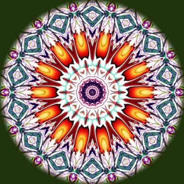 Benzersiz mandala, Oriental yuvarlak desen, mistik motifi, egzotik arka plan. Fantastik fraktal tasarım, geometrik doku parlayan renkli dijital sanat.