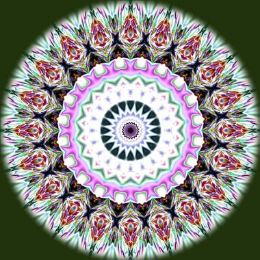 Benzersiz mandala, Oriental yuvarlak desen, mistik motifi, egzotik arka plan. Fantastik fraktal tasarım, geometrik doku parlayan renkli dijital sanat.