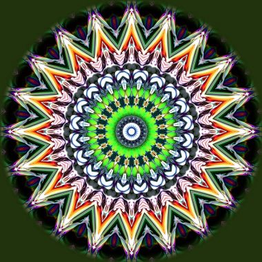 Benzersiz mandala, Oriental yuvarlak desen, mistik motifi, egzotik arka plan. Fantastik fraktal tasarım, geometrik doku parlayan renkli dijital sanat.