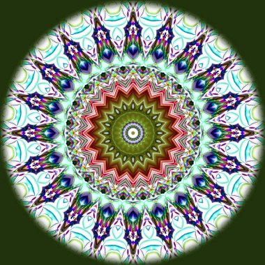 Benzersiz mandala, Oriental yuvarlak desen, mistik motifi, egzotik arka plan. Fantastik fraktal tasarım, geometrik doku parlayan renkli dijital sanat.