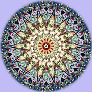 Benzersiz mandala, Oriental yuvarlak desen, mistik motifi, egzotik arka plan. Fantastik fraktal tasarım, geometrik doku parlayan renkli dijital sanat.