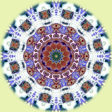 Benzersiz mandala, Oriental yuvarlak desen, mistik motifi, egzotik arka plan. Fantastik fraktal tasarım, geometrik doku parlayan renkli dijital sanat.