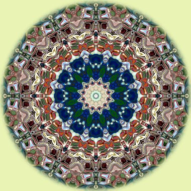 Benzersiz mandala, Oriental yuvarlak desen, mistik motifi, egzotik arka plan. Fantastik fraktal tasarım, geometrik doku parlayan renkli dijital sanat.