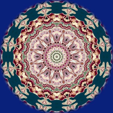 Benzersiz mandala, Oriental yuvarlak desen, mistik motifi, egzotik arka plan. Fantastik fraktal tasarım, geometrik doku parlayan renkli dijital sanat.