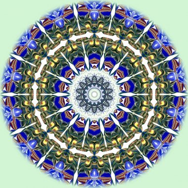 Benzersiz mandala, Oriental yuvarlak desen, mistik motifi, egzotik arka plan. Fantastik fraktal tasarım, geometrik doku parlayan renkli dijital sanat.