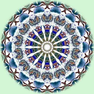 Benzersiz mandala, Oriental yuvarlak desen, mistik motifi, egzotik arka plan. Fantastik fraktal tasarım, geometrik doku parlayan renkli dijital sanat.