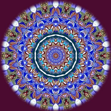 Benzersiz mandala, Oriental yuvarlak desen, mistik motifi, egzotik arka plan. Fantastik fraktal tasarım, geometrik doku parlayan renkli dijital sanat.