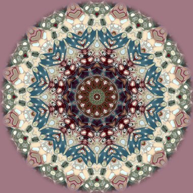 Benzersiz mandala, Oriental yuvarlak desen, mistik motifi, egzotik arka plan. Fantastik fraktal tasarım, geometrik doku parlayan renkli dijital sanat.