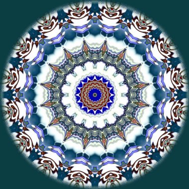 Benzersiz mandala, Oriental yuvarlak desen, mistik motifi, egzotik arka plan. Fantastik fraktal tasarım, geometrik doku parlayan renkli dijital sanat.