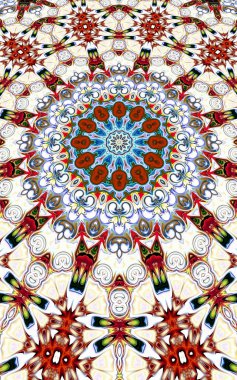 Benzersiz mandala, Oriental yuvarlak desen, mistik motifi, egzotik arka plan. Fantastik fraktal tasarım, geometrik doku parlayan renkli dijital sanat.