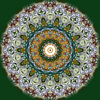 Benzersiz mandala, Oriental yuvarlak desen, mistik motifi, egzotik arka plan. Fantastik fraktal tasarım, geometrik doku parlayan renkli dijital sanat.