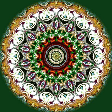 Benzersiz mandala, Oriental yuvarlak desen, mistik motifi, egzotik arka plan. Fantastik fraktal tasarım, geometrik doku parlayan renkli dijital sanat.