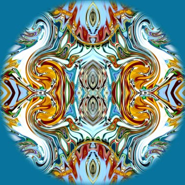 Benzersiz mandala, Oriental yuvarlak desen, mistik motifi, egzotik arka plan. Fantastik fraktal tasarım, geometrik doku parlayan renkli dijital sanat.