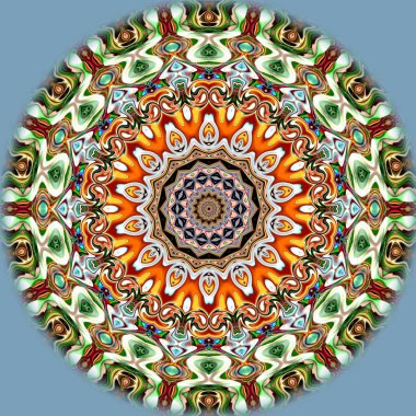 Benzersiz mandala, Oriental yuvarlak desen, mistik motifi, egzotik arka plan. Fantastik fraktal tasarım, geometrik doku parlayan renkli dijital sanat.