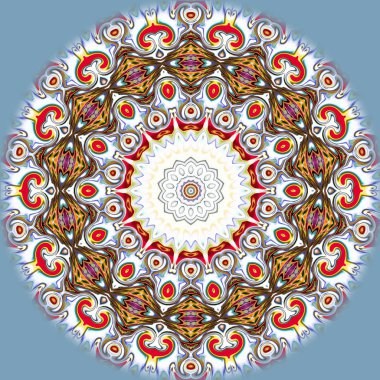 Benzersiz mandala, Oriental yuvarlak desen, mistik motifi, egzotik arka plan. Fantastik fraktal tasarım, geometrik doku parlayan renkli dijital sanat.