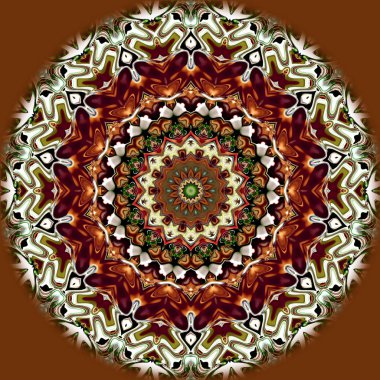 Benzersiz mandala, Oriental yuvarlak desen, mistik motifi, egzotik arka plan. Fantastik fraktal tasarım, geometrik doku parlayan renkli dijital sanat.