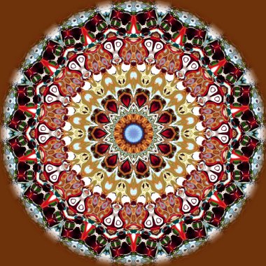 Benzersiz mandala, Oriental yuvarlak desen, mistik motifi, egzotik arka plan. Fantastik fraktal tasarım, geometrik doku parlayan renkli dijital sanat.