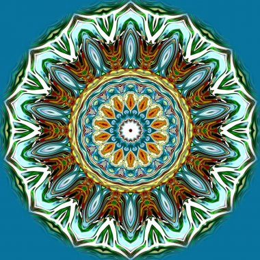 Benzersiz mandala, Oriental yuvarlak desen, mistik motifi, egzotik arka plan. Fantastik fraktal tasarım, geometrik doku parlayan renkli dijital sanat.