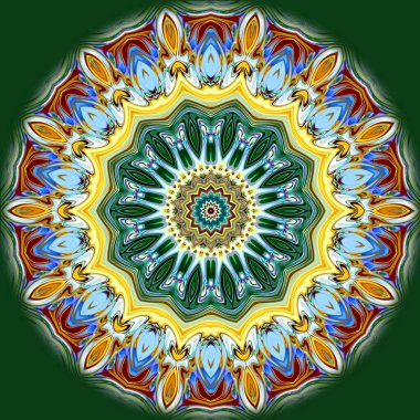 Benzersiz mandala, Oriental yuvarlak desen, mistik motifi, egzotik arka plan. Fantastik fraktal tasarım, geometrik doku parlayan renkli dijital sanat.