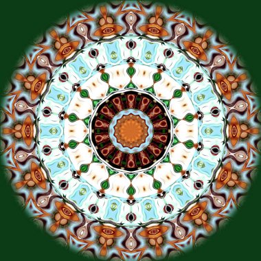 Benzersiz mandala, Oriental yuvarlak desen, mistik motifi, egzotik arka plan. Fantastik fraktal tasarım, geometrik doku parlayan renkli dijital sanat.