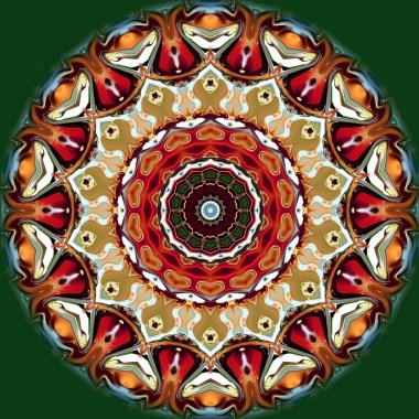 Benzersiz mandala, Oriental yuvarlak desen, mistik motifi, egzotik arka plan. Fantastik fraktal tasarım, geometrik doku parlayan renkli dijital sanat.