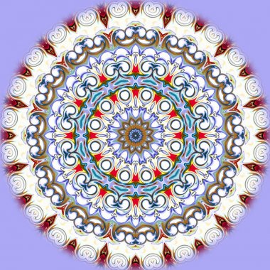 Benzersiz mandala, Oriental yuvarlak desen, mistik motifi, egzotik arka plan. Fantastik fraktal tasarım, geometrik doku parlayan renkli dijital sanat.