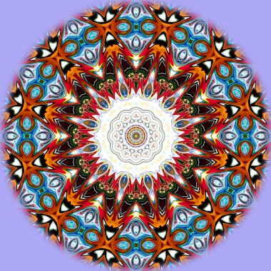 Benzersiz mandala, Oriental yuvarlak desen, mistik motifi, egzotik arka plan. Fantastik fraktal tasarım, geometrik doku parlayan renkli dijital sanat.