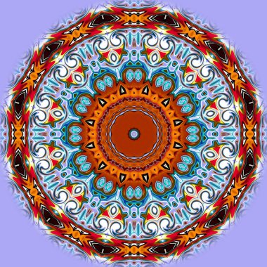 Benzersiz mandala, Oriental yuvarlak desen, mistik motifi, egzotik arka plan. Fantastik fraktal tasarım, geometrik doku parlayan renkli dijital sanat.