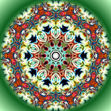 Benzersiz mandala, Oriental yuvarlak desen, mistik motifi, egzotik arka plan. Fantastik fraktal tasarım, geometrik doku parlayan renkli dijital sanat.