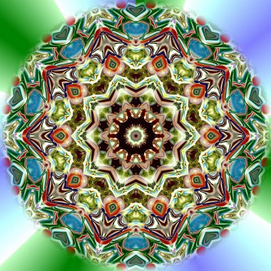 Benzersiz mandala, Oriental yuvarlak desen, mistik motifi, egzotik arka plan. Fantastik fraktal tasarım, geometrik doku parlayan renkli dijital sanat.