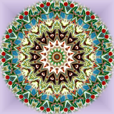 Benzersiz mandala, Oriental yuvarlak desen, mistik motifi, egzotik arka plan. Fantastik fraktal tasarım, geometrik doku parlayan renkli dijital sanat.