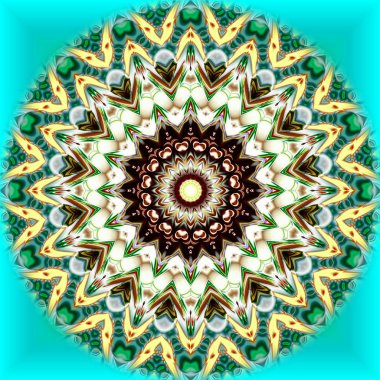 Benzersiz mandala, Oriental yuvarlak desen, mistik motifi, egzotik arka plan. Fantastik fraktal tasarım, geometrik doku parlayan renkli dijital sanat.