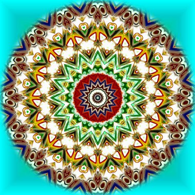 Benzersiz mandala, Oriental yuvarlak desen, mistik motifi, egzotik arka plan. Fantastik fraktal tasarım, geometrik doku parlayan renkli dijital sanat.