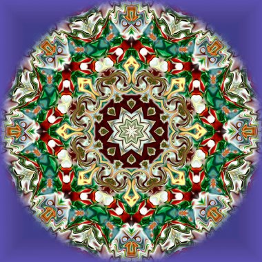 Benzersiz mandala, Oriental yuvarlak desen, mistik motifi, egzotik arka plan. Fantastik fraktal tasarım, geometrik doku parlayan renkli dijital sanat.