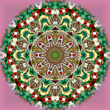 Benzersiz mandala, Oriental yuvarlak desen, mistik motifi, egzotik arka plan. Fantastik fraktal tasarım, geometrik doku parlayan renkli dijital sanat.