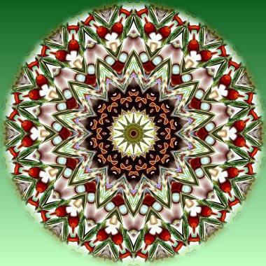 Benzersiz mandala, Oriental yuvarlak desen, mistik motifi, egzotik arka plan. Fantastik fraktal tasarım, geometrik doku parlayan renkli dijital sanat.