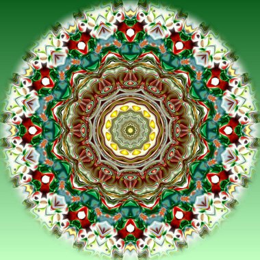 Benzersiz mandala, Oriental yuvarlak desen, mistik motifi, egzotik arka plan. Fantastik fraktal tasarım, geometrik doku parlayan renkli dijital sanat.