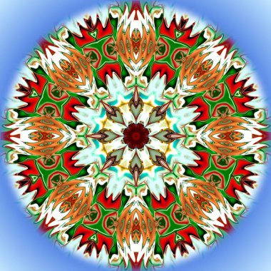 Benzersiz mandala, Oriental yuvarlak desen, mistik motifi, egzotik arka plan. Fantastik fraktal tasarım, geometrik doku parlayan renkli dijital sanat.