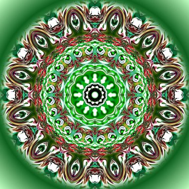 Benzersiz mandala, Oriental yuvarlak desen, mistik motifi, egzotik arka plan. Fantastik fraktal tasarım, geometrik doku parlayan renkli dijital sanat.