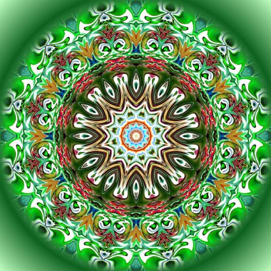 Benzersiz mandala, Oriental yuvarlak desen, mistik motifi, egzotik arka plan. Fantastik fraktal tasarım, geometrik doku parlayan renkli dijital sanat.